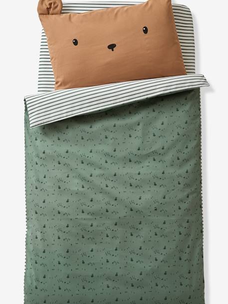 Funda de almohada bebé Osito Green Forest MARRON MEDIO LISO CON MOTIVOS 