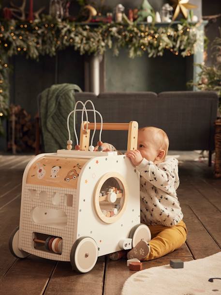 Carrito andador y cubo de actividades con frenos de madera FSC® multicolor 