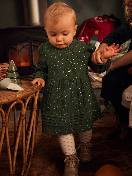 Ropa de Fiesta-Bebé-Vestido de gasa de algodón con abertura asimétrica, bebé