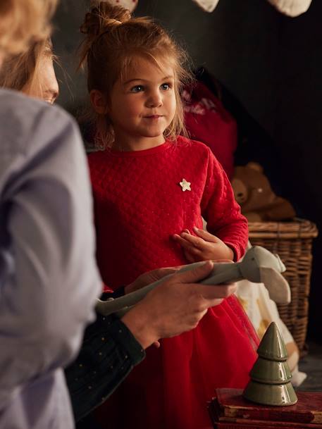 Vestido de Navidad para niña de dos tejidos AZUL OSCURO LISO+ROJO OSCURO LISO+verde 