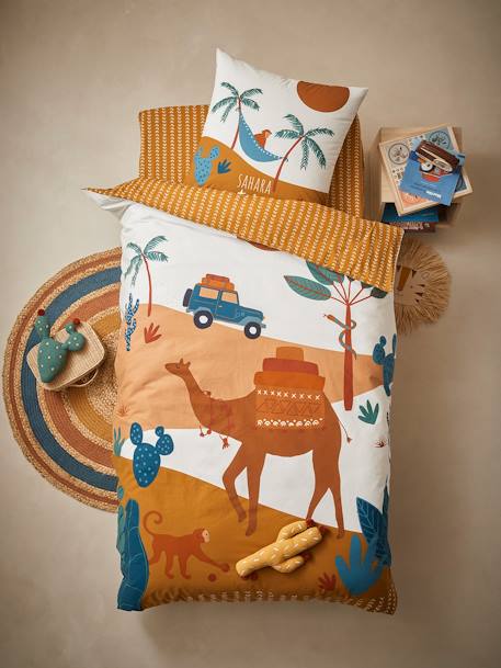 Conjunto de funda nórdica + funda de almohada infantil Wild Sahara MARRON MEDIO LISO CON MOTIVOS 