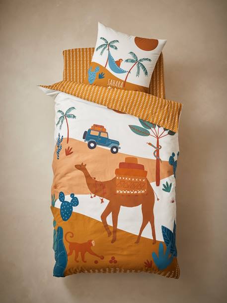 Conjunto de funda nórdica + funda de almohada infantil Wild Sahara MARRON MEDIO LISO CON MOTIVOS 