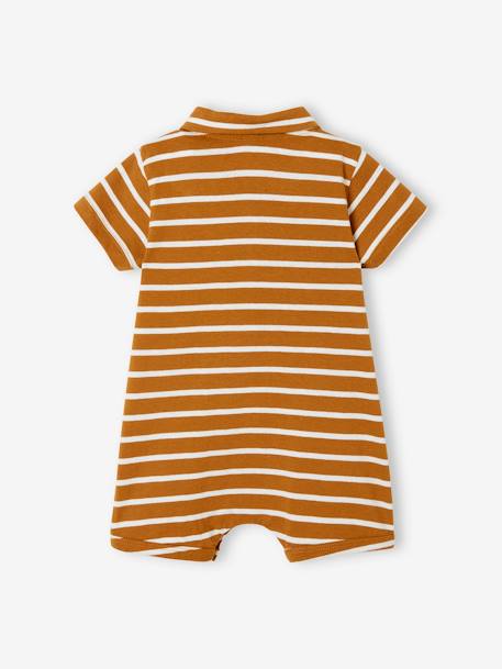 Mono de playa con cuello polo para bebé niño Azul oscuro a rayas+MARRON MEDIO A RAYAS 