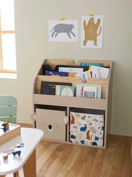 Mueble para organización con 2 compartimentos + estantería librería School BLANCO CLARO LISO+ROSA MEDIO LISO+VERDE OSCURO LISO 