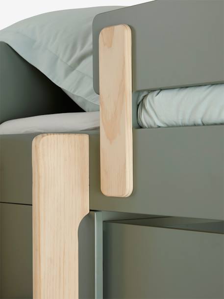 Cama mezzanine combinada LÍNEA EVEREST Blanco/madera+VERDE OSCURO LISO 