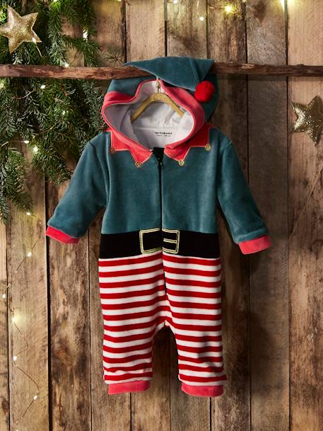 Pelele de terciopelo ''Papá Noel' unisex, para bebé ROJO OSCURO LISO CON MOTIVOS 