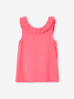 Niña-Camisetas-Camisetas-Camiseta sin mangas y cuello con volante de bordado inglés, para niña