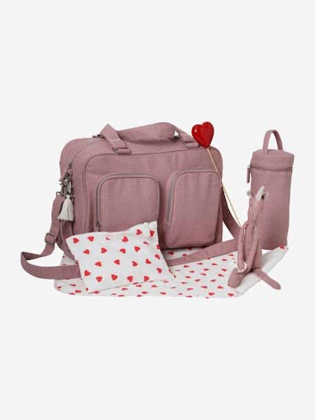 Bolso cambiador con múltiples bolsillos de algodón nido de abeja Family ROSA CLARO LISO 