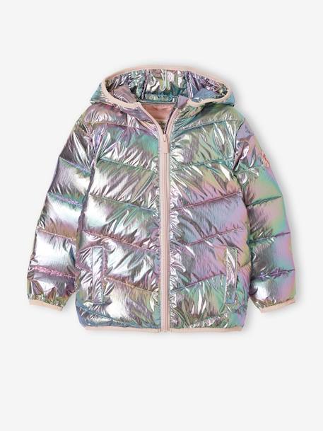 Chaqueta acolchada ligera con efecto brillante irisado para niña crudo+GRIS CLARO METALIZADO 