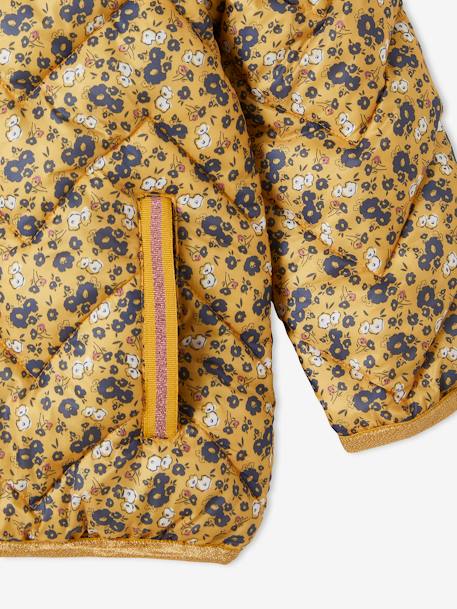 Chaqueta acolchada ligera con capucha y motivos irisados, para niña 6386+6636+AMARILLO MEDIO ESTAMPADO+ROSA MEDIO ESTAMPADO 