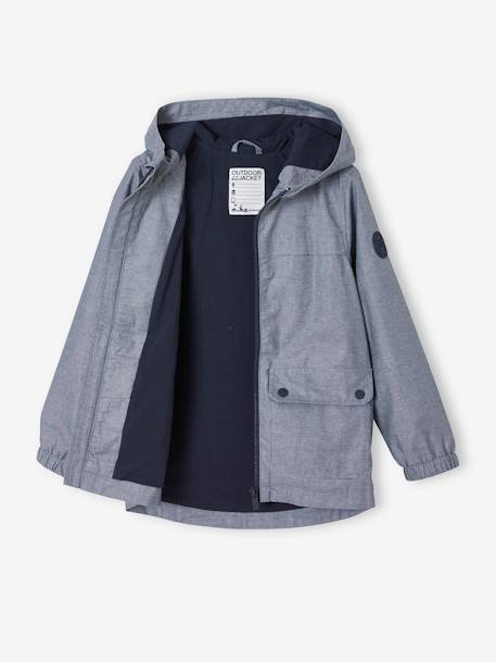 Cortaviento con capucha de chambray perlante, para niño AZUL MEDIO LISO CON MOTIVOS 