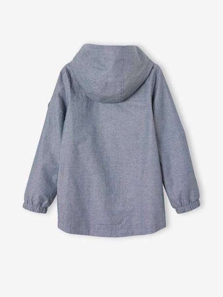 Cortaviento con capucha de chambray perlante, para niño AZUL MEDIO LISO CON MOTIVOS 