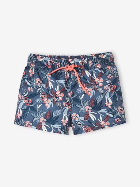 Bañador short Trópicos, para niña AZUL MEDIO ESTAMPADO 