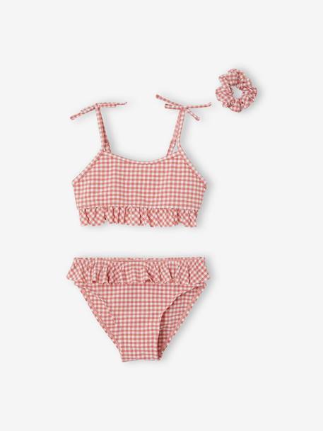 Bikini con estampado Vichy, para niña NARANJA MEDIO A CUADROS 