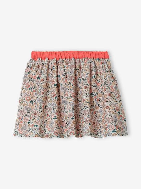 Falda reversible, lisa o estampada de flores, para niña AZUL MEDIO LISO+MARRON CLARO LISO+NARANJA MEDIO LISO 