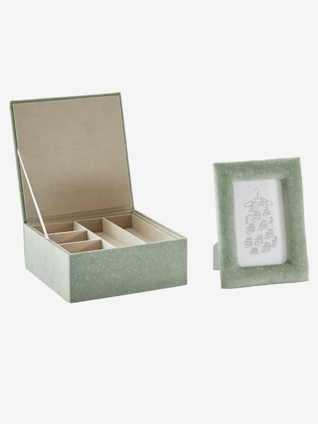 Estuche regalo marco + caja de terciopelo con compartimentos VERDE CLARO LISO CON MOTIVOS 