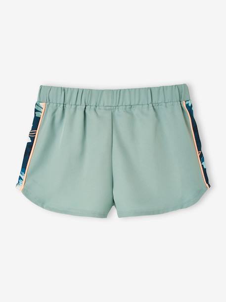 Short de deporte técnico con bandas y flores, para niña AZUL OSCURO LISO 