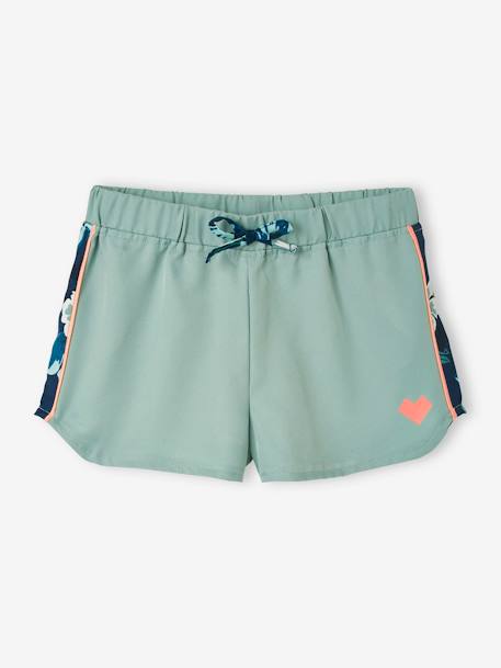 Short de deporte técnico con bandas y flores, para niña AZUL OSCURO LISO 