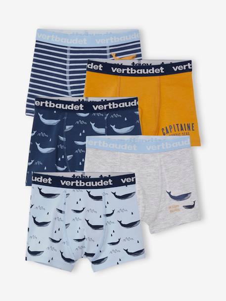 Pack de 5 boxers stretch Ballenas Oeko-Tex®, para niño AZUL CLARO ESTAMPADO 