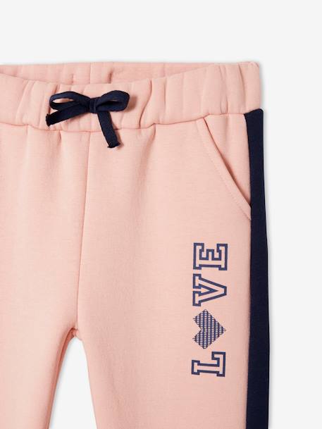 Pantalón deportivo de felpa con bandas a los lados, para niña ROSA CLARO LISO CON MOTIVOS+VIOLETA OSCURO LISO CON MOTIVO 