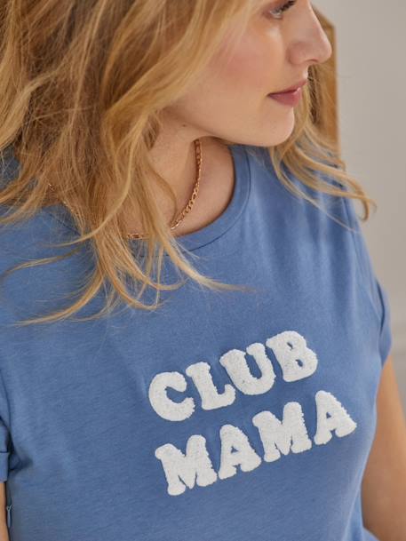 Camiseta con mensaje para embarazo y lactancia, personalizable, de algodón orgánico AZUL MEDIO LISO CON MOTIVOS+GRIS OSCURO LISO CON MOTIVOS 