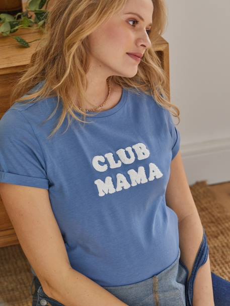 Camiseta con mensaje para embarazo y lactancia, personalizable, de algodón orgánico AZUL MEDIO LISO CON MOTIVOS+GRIS OSCURO LISO CON MOTIVOS+mostaza+ROSA CLARO LISO CON MOTIVOS 