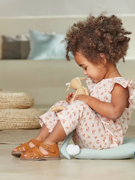 Sandalias de piel unisex con puntera cerrada, para bebé AZUL OSCURO LISO+BEIGE OSCURO LISO 