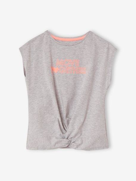 Conjunto deportivo de camiseta para anudar y leggings, para niña GRIS MEDIO JASPEADO 