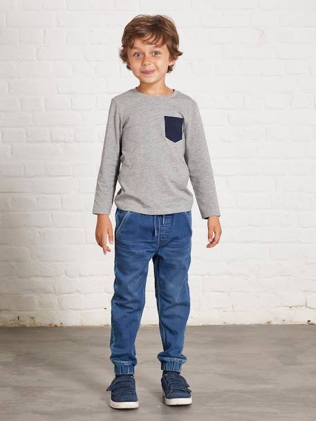 Pantalón de felpa efecto denim, fácil de vestir, para niño AZUL OSCURO LAVADO+denim natural+GRIS CLARO LISO CON MOTIVOS 