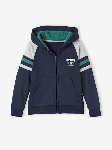 Sudadera con cremallera y capucha deportiva, para niño AZUL OSCURO LISO CON MOTIVOS 