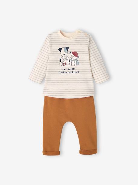 Conjunto de camiseta y pantalón de felpa para bebé azul índigo+MARRON MEDIO LISO 