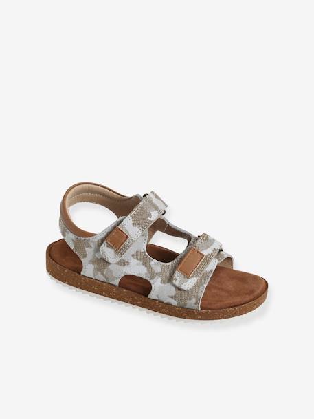 Sandalias anatómicas de piel, para niño GRIS CLARO ESTAMPADO+MARRON CLARO LISO 