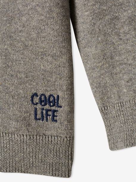 Chaqueta de punto con cuello de pico estilo universitario y bordado 'cool life', para niño GRIS MEDIO LISO 