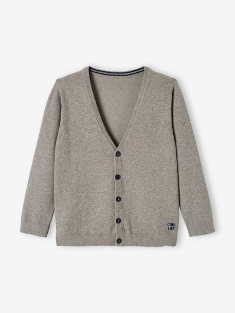 Chaqueta de punto con cuello de pico estilo universitario y bordado 'cool life', para niño GRIS MEDIO LISO 