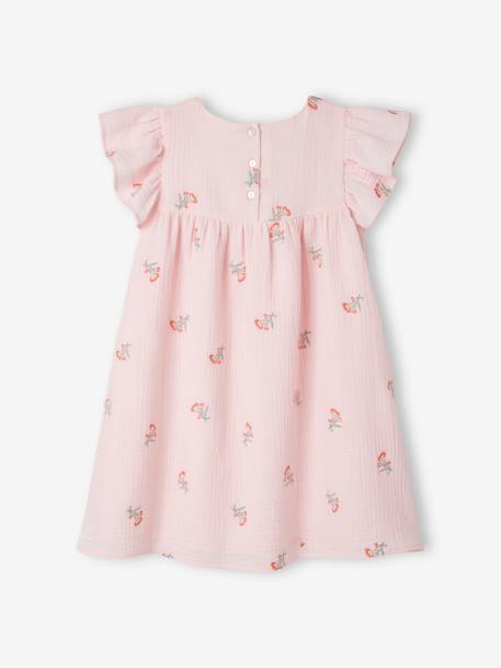 Vestido bordado de gasa de algodón, para niña ROSA CLARO ESTAMPADO 