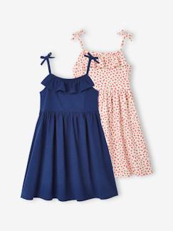 Pack de 2 vestidos de tirantes 1 estampado + 1 liso, para niña