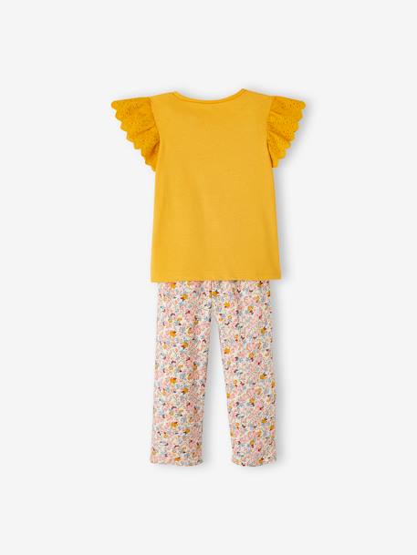 Conjunto de camiseta anudada y pantalón vaporoso estampado, para niña AMARILLO MEDIO LISO 