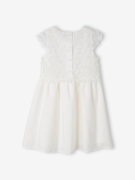 Vestido de ceremonia efecto 2 en 1 con superposición de macramé, para niña BLANCO CLARO LISO+nude 