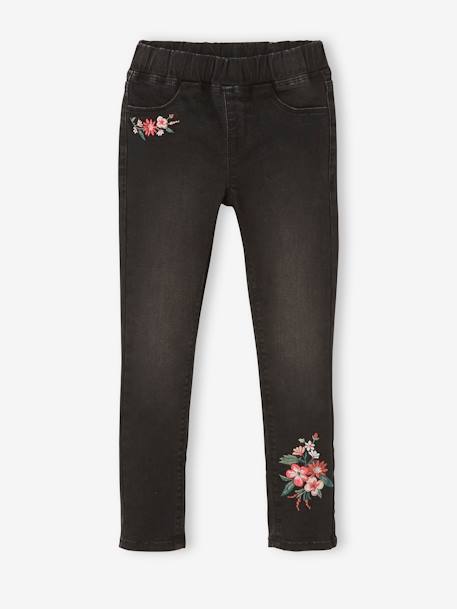 Treggings con bordado MorphologiK 'waterless' para niña, ancho de caderas Fuerte AZUL OSCURO LAVADO+NEGRO OSCURO LISO CON MOTIVOS 