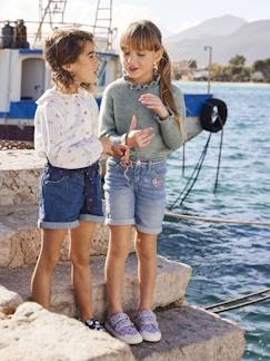 Niña-Bermudas vaqueras con bordado de flores, para niña