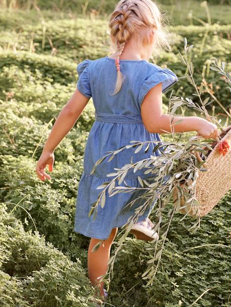 Vestido de efecto cruzado de denim ligero, para niña AZUL OSCURO LAVADO 