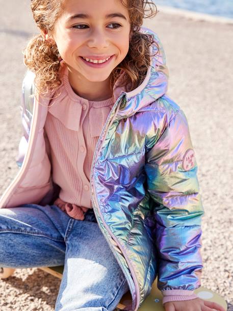 Chaqueta acolchada ligera con efecto brillante irisado para niña crudo+GRIS CLARO METALIZADO 