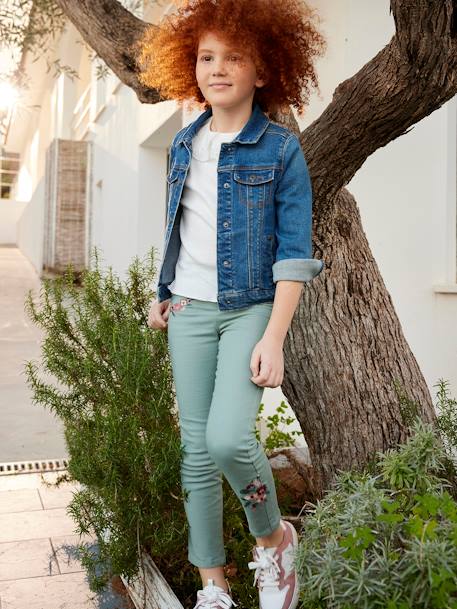 Treggings bordados MorphologiK para niña, con ancho de caderas Delgado rosa maquillaje+VERDE OSCURO LISO CON MOTIVOS 