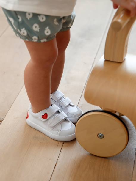 Zapatillas deportivas de lona con tiras autoadherentes bebé niña BLANCO CLARO LISO CON MOTIVOS+rosa estampado+violeta estampado 