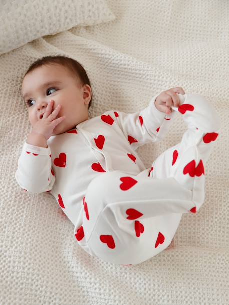 Pelele para bebé con corazones de felpa Petit Bateau BLANCO CLARO ESTAMPADO 