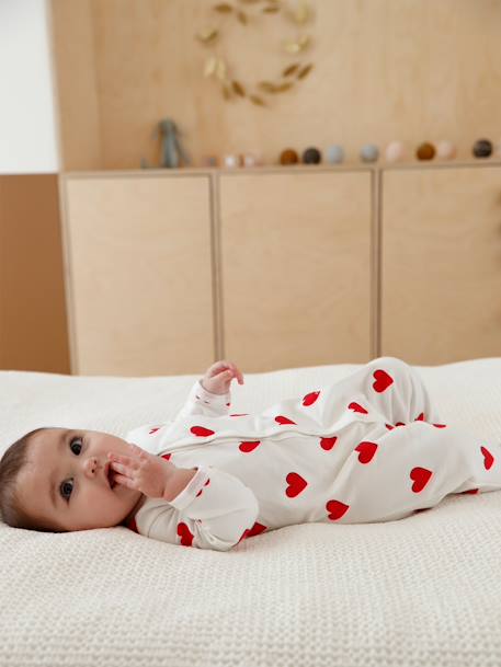 Pelele para bebé con corazones de felpa Petit Bateau BLANCO CLARO ESTAMPADO 