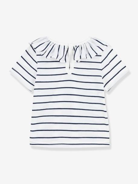 Blusa de manga corta a rayas de punto para bebé PETIT BATEAU BLANCO MEDIO A RAYAS 