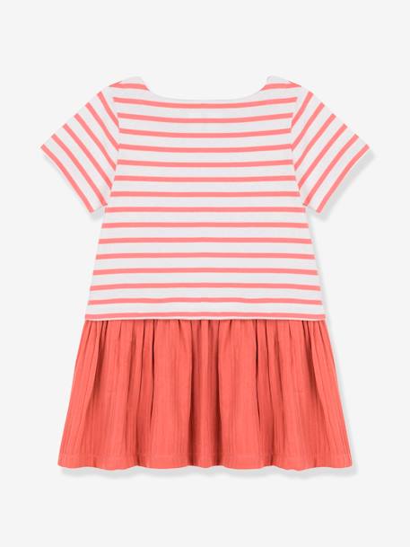 Vestido de manga corta de punto y gasa de algodón orgánico PETIT BATEAU ROJO CLARO A RAYAS 