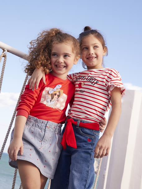 Camiseta a rayas con corazón y lentejuelas, para niña azul claro+azul marino+BLANCO MEDIO A RAYAS+rayas azul 