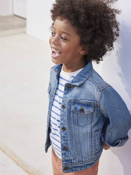 Chaqueta vaquera personalizable, con nuevo volumen, para niño AZUL OSCURO LAVADO 